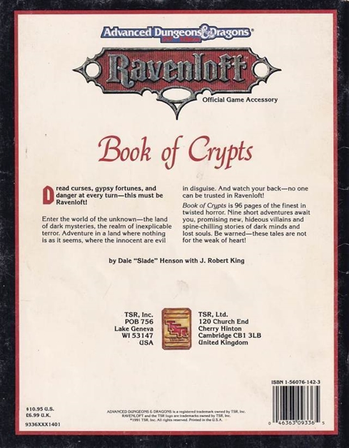 AD&D 2nd Edition - Ravenloft - Book of Crypts (B Grade) (Genbrug)